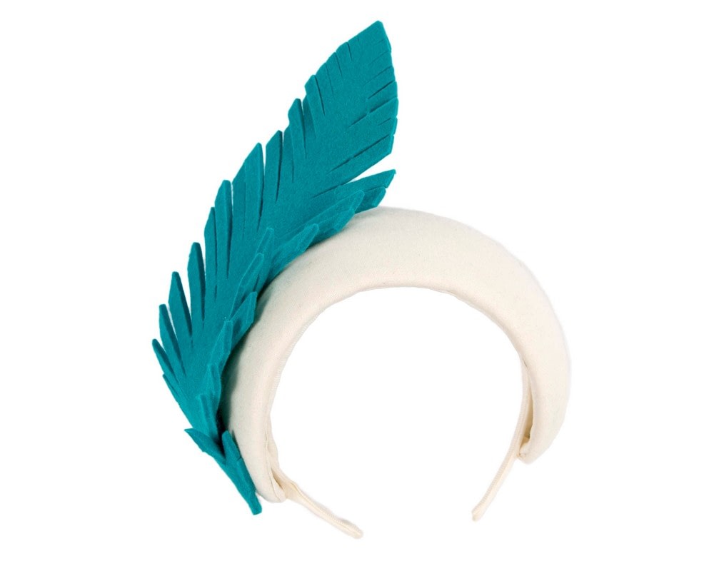 Fascinators Online - Cream & turquoise winter fascinator headband
