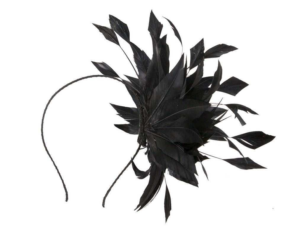 Black feather flower headband by Max Alexander - Fascinators Online Black feather flower headband by Max Alexander - Image 4