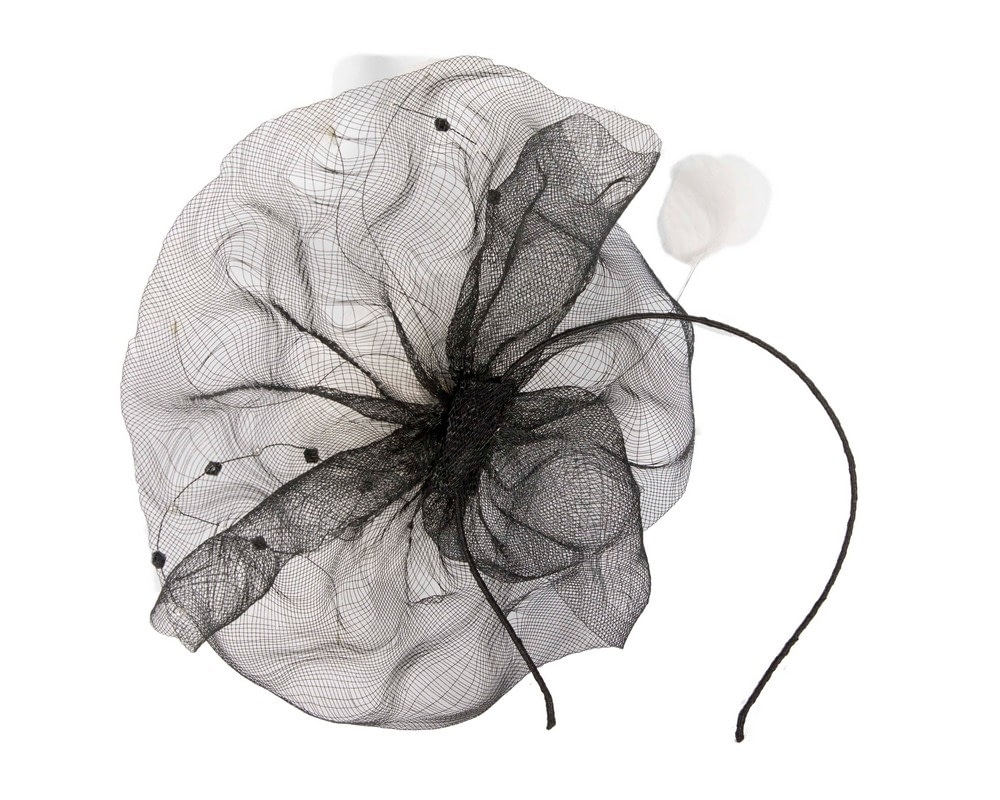 Black & white fascinator with flower - Fascinators Online Black & white fascinator with flower - Image 4