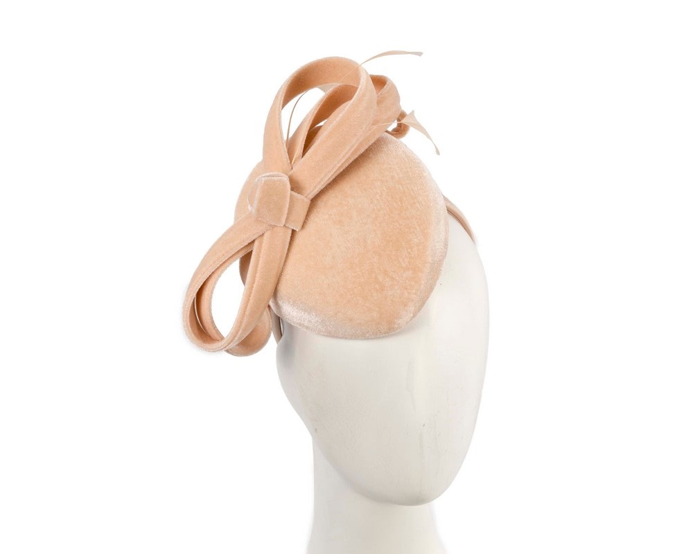 Fascinators Online - Beige velvet pillbox bow fascinator
