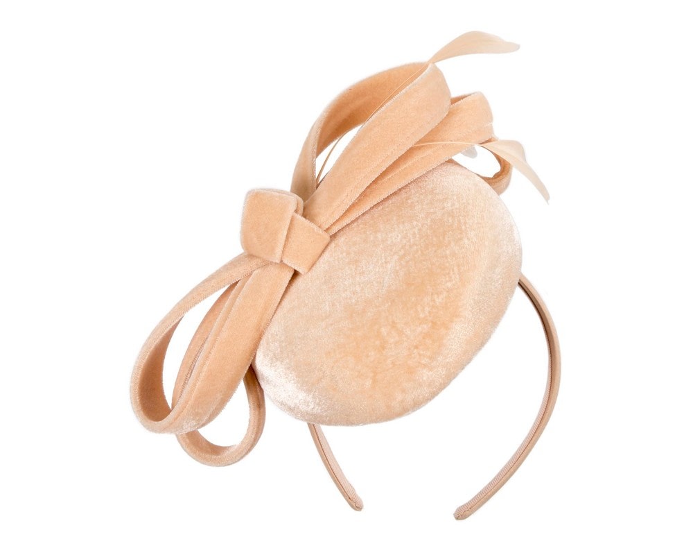 Fascinators Online - Beige velvet pillbox bow fascinator