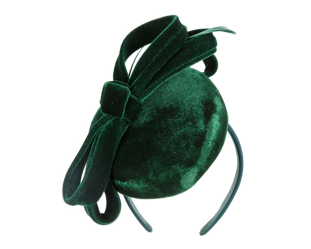Fascinators Online - Green velvet pillbox bow fascinator