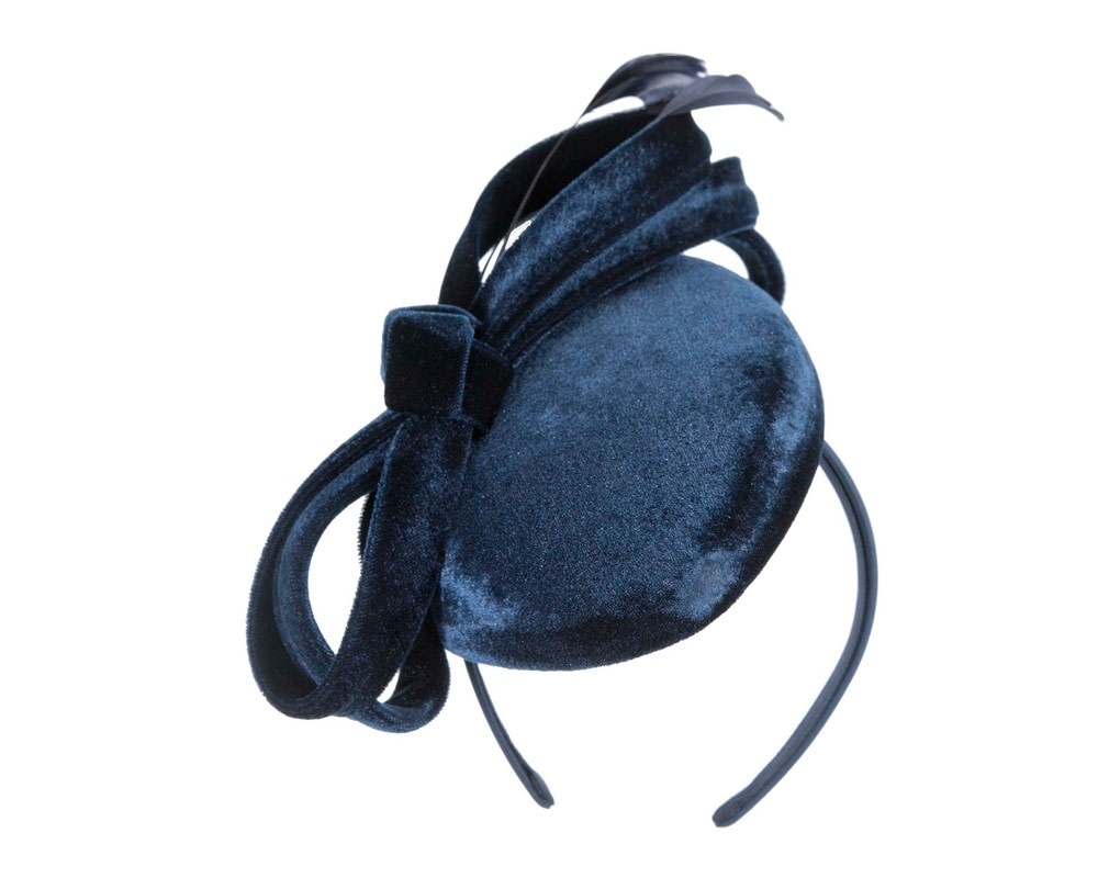 Fascinators Online - Navy velvet pillbox bow fascinator