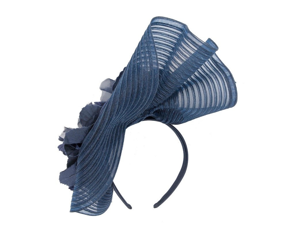 Large navy racing fascinator with flowers by Fillies Collection - Image 4