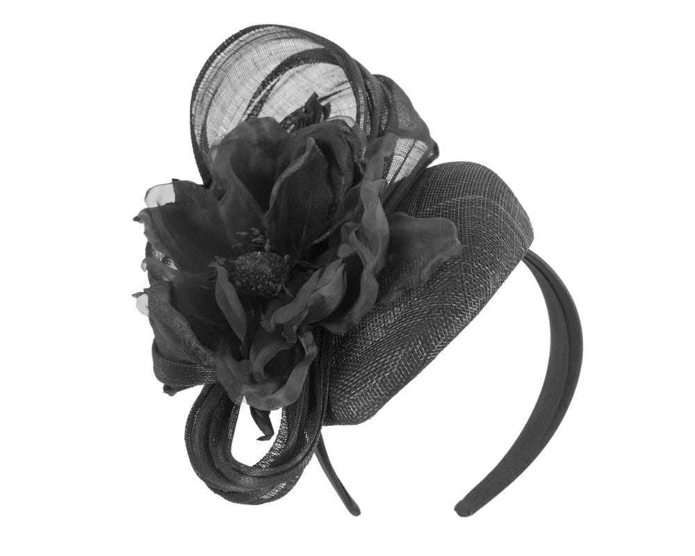 Fascinators Online - Black pillbox fascinator with large flower by Fillies Collection