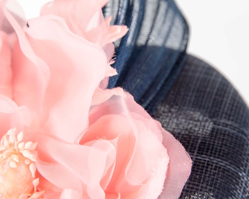 Navy pink pillbox fascinator with large flower by Fillies Collection - Fascinators Online Navy pink pillbox fascinator with large flower by Fillies Collection - Image 5