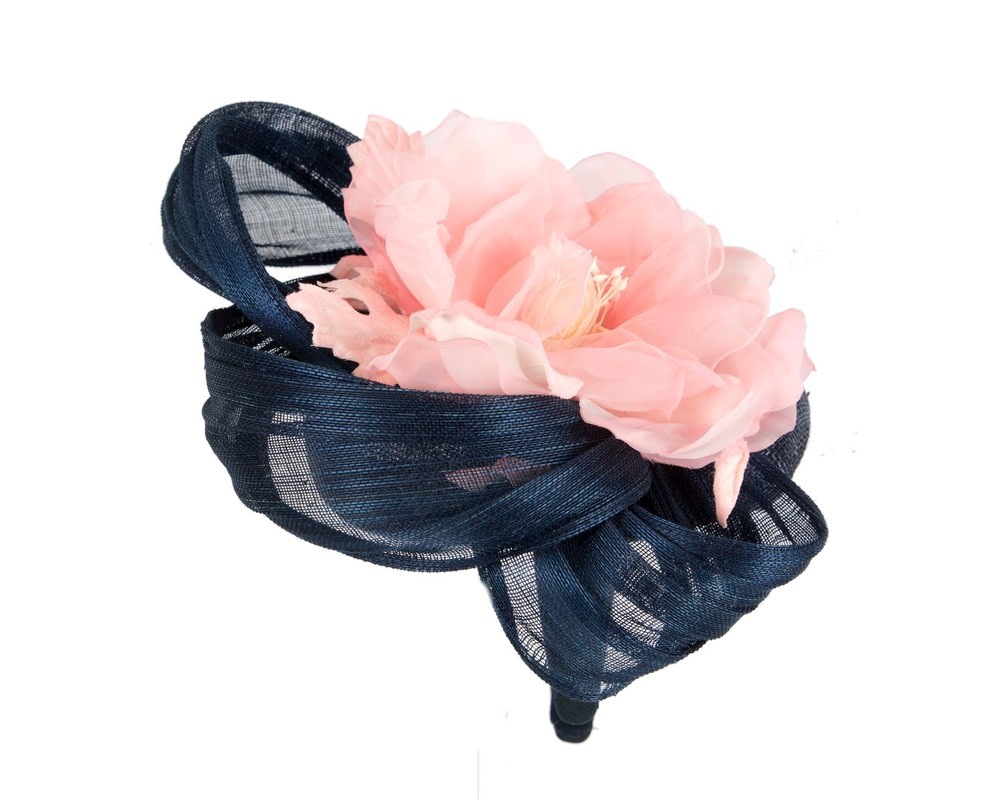 Navy pink pillbox fascinator with large flower by Fillies Collection - Fascinators Online Navy pink pillbox fascinator with large flower by Fillies Collection - Image 4