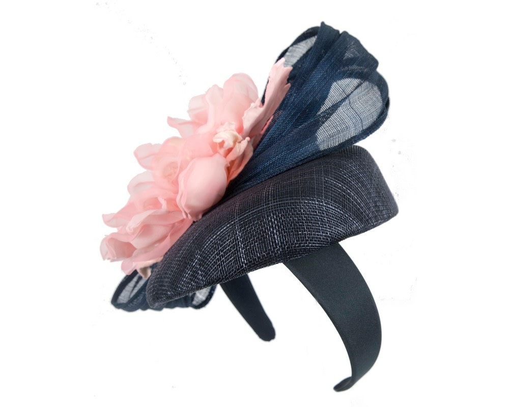 Navy pink pillbox fascinator with large flower by Fillies Collection - Fascinators Online Navy pink pillbox fascinator with large flower by Fillies Collection - Image 3