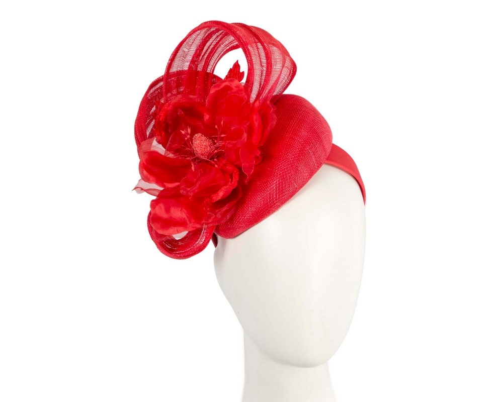 Fascinators Online - Red pillbox fascinator with large flower by Fillies Collection