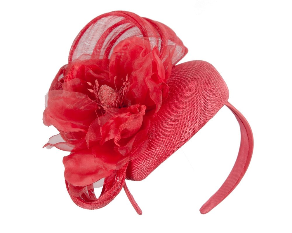 Fascinators Online - Red pillbox fascinator with large flower by Fillies Collection