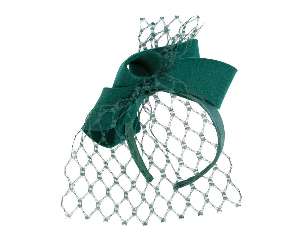 Fascinators Online - Green felt bow with veil fascinator by Max Alexander
