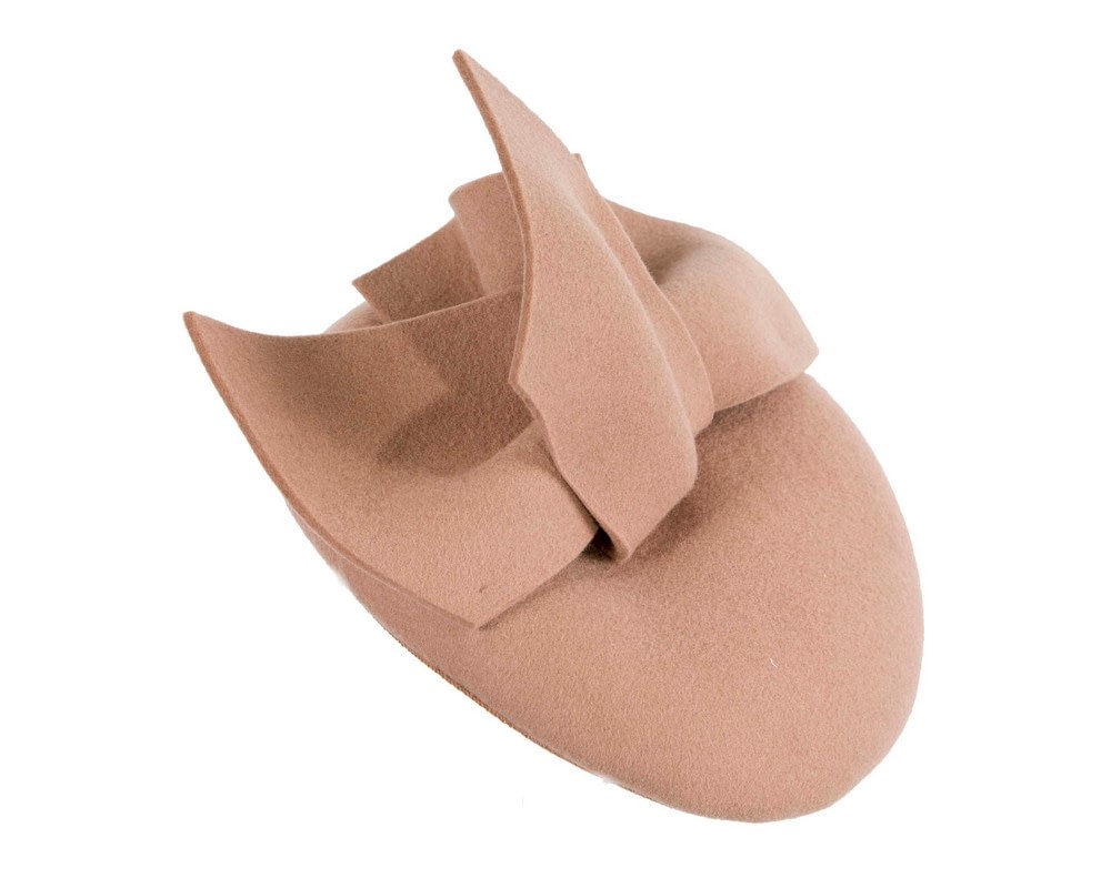 Fascinators Online - Beige winter pillbox with bow