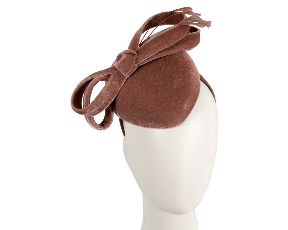 Fascinators Online - Taupe velvet pillbox bow fascinator