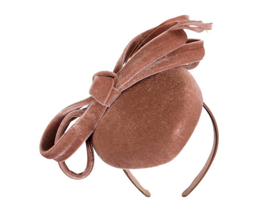 Fascinators Online - Taupe velvet pillbox bow fascinator