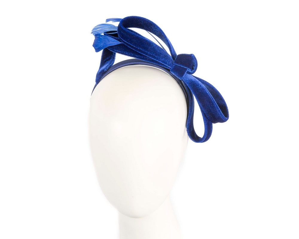 Fascinators Online - Royal blue velvet bow racing fascinator by Max Alexander