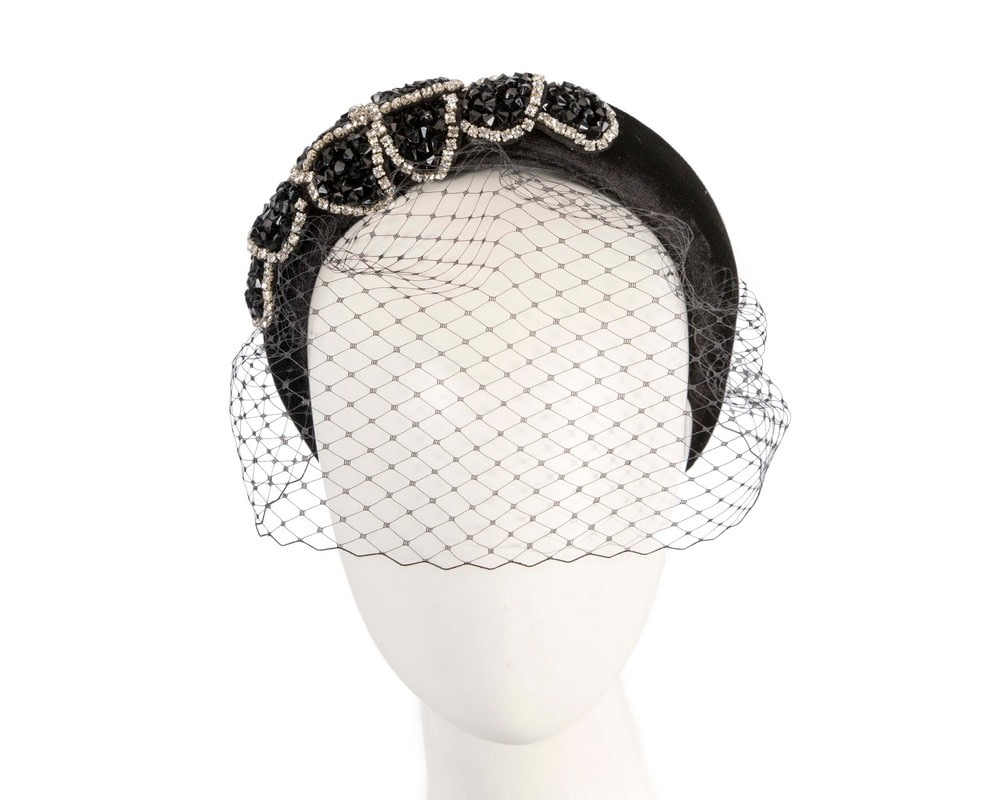 Fascinators Online - Black headband fascinator with face veil