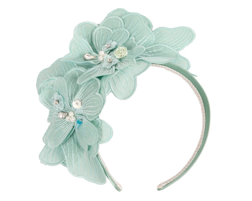 Fascinators Online - Mint flower headband fascinator by Max Alexander