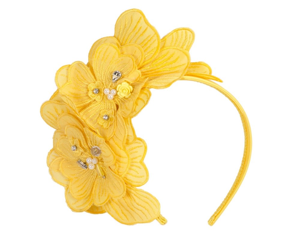 Yellow flower headband fascinator by Max Alexander - Image 2