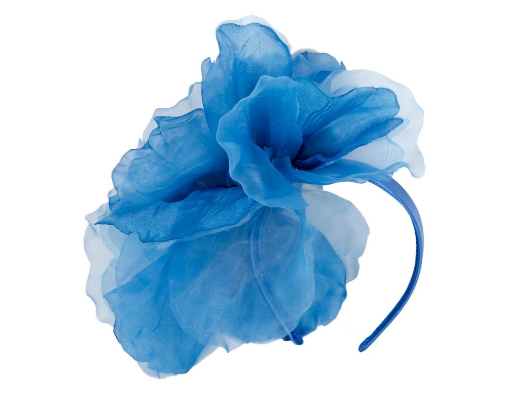 Large royal blue silk flower headband by Fillies Collection - Image 4