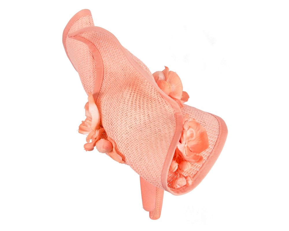 Coral fascinator with orchid by Fillies Collection - Image 4