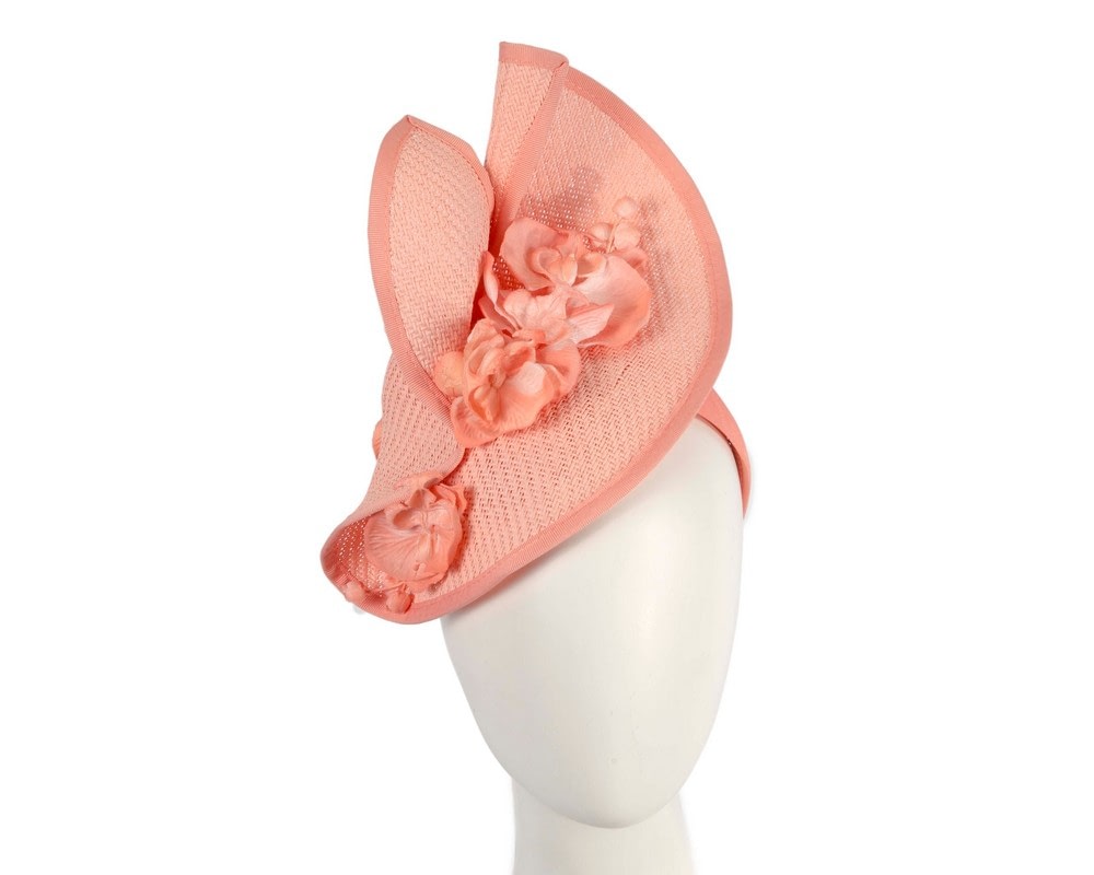 Fascinators Online - Coral fascinator with orchid by Fillies Collection