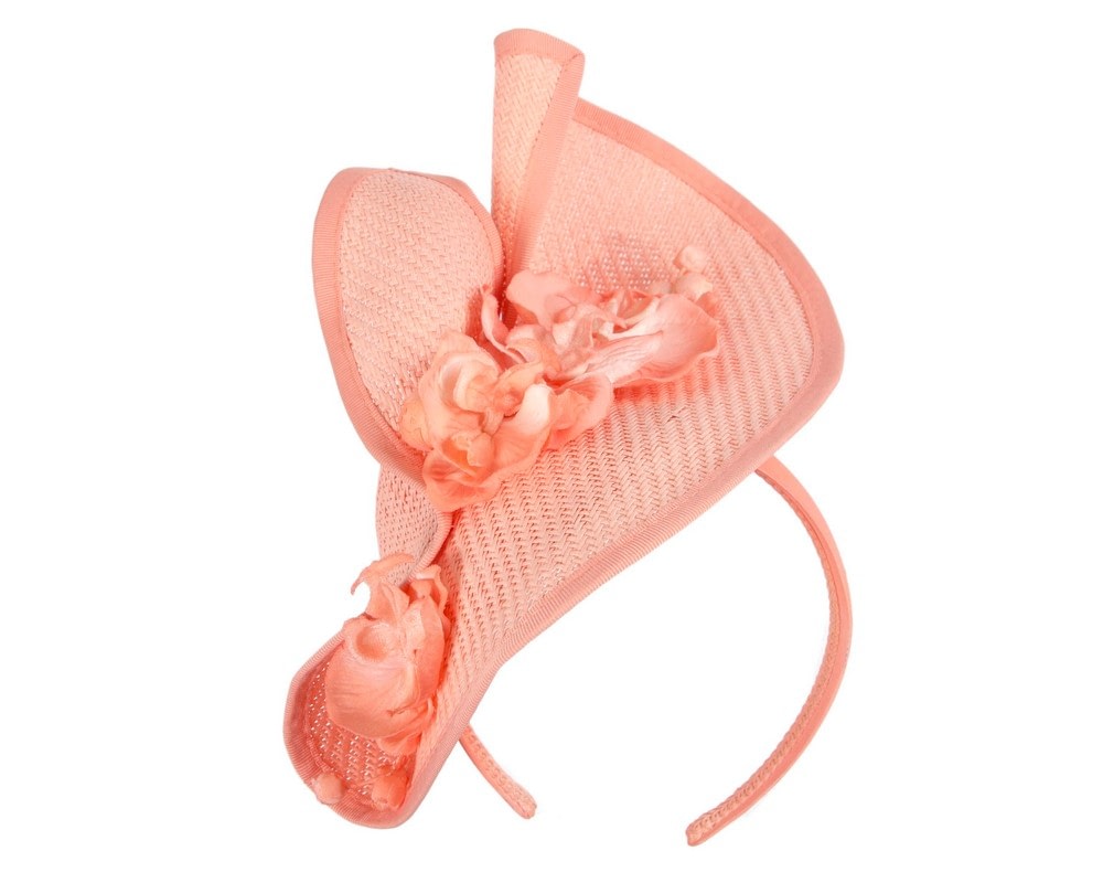 Fascinators Online - Coral fascinator with orchid by Fillies Collection
