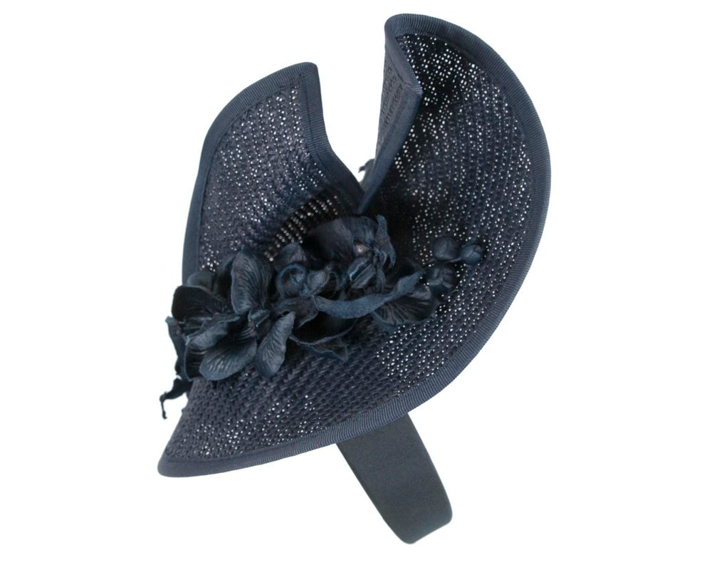 Navy fascinator with orchid by Fillies Collection - Image 3
