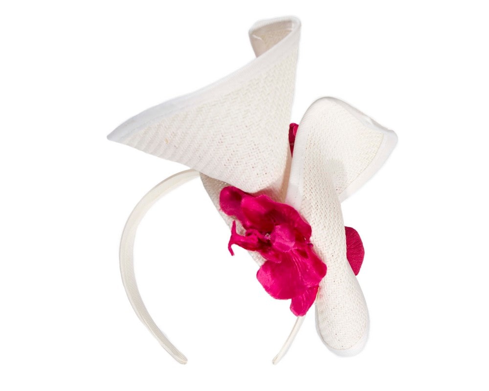 White & fuchsia fascinator with orchid by Fillies Collection - Image 6