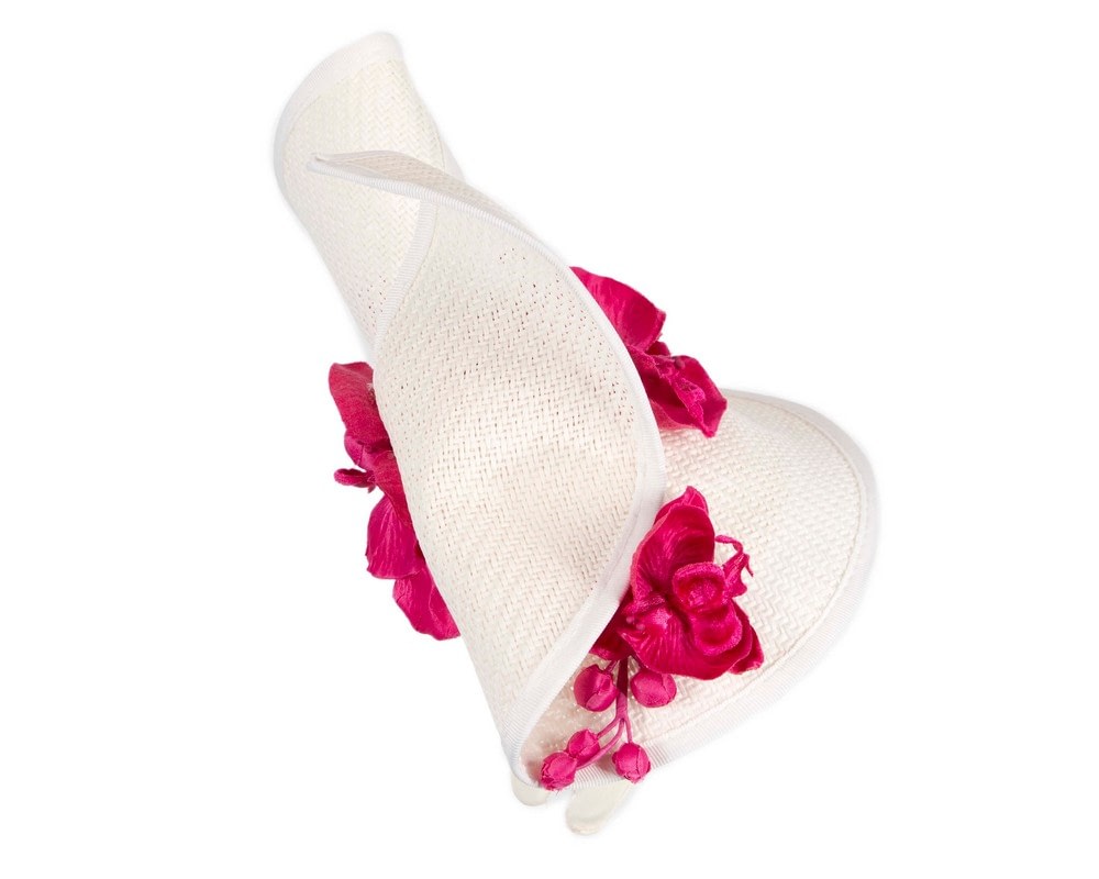 White & fuchsia fascinator with orchid by Fillies Collection - Image 4