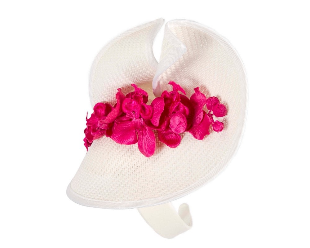 White & fuchsia fascinator with orchid by Fillies Collection - Image 3