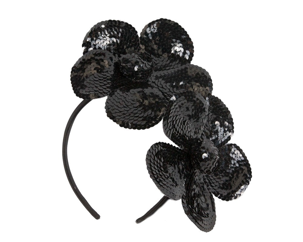 Fascinators Online - Max Alexander Sparkling Black Sequin Flower Fascinator
