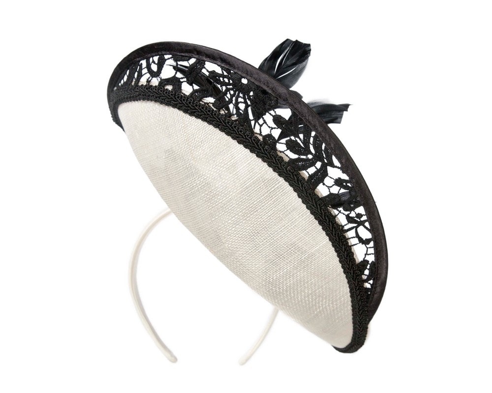 Cream & black sinamay & lace fascinator by Fillies Collection - Fascinators Online Cream & black sinamay & lace fascinator by Fillies Collection - Image 6