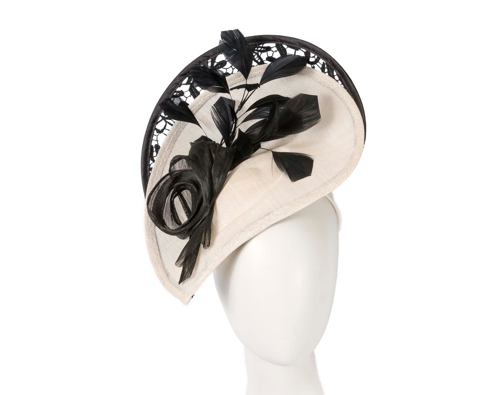 Fascinators Online - Cream & black sinamay & lace fascinator by Fillies Collection