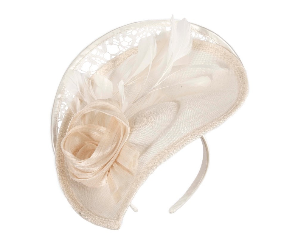 Fascinators Online - Cream sinamay & lace fascinator by Fillies Collection