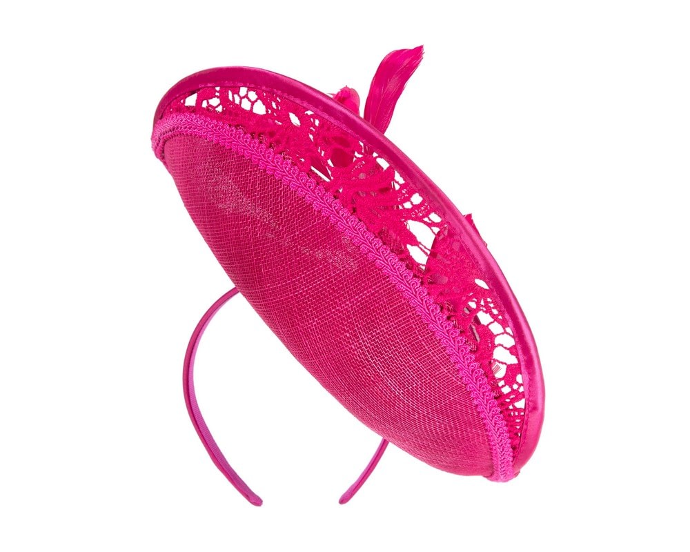 Fuchsia sinamay & lace fascinator by Fillies Collection - Fascinators Online Fuchsia sinamay & lace fascinator by Fillies Collection - Image 5