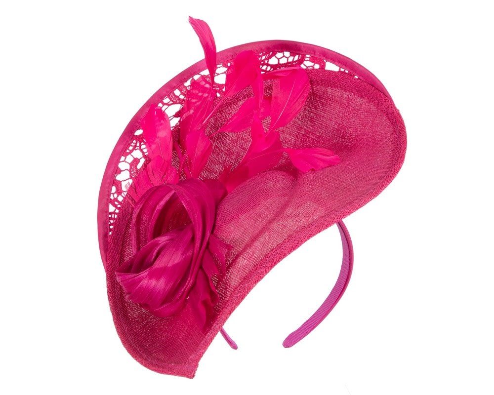 Fascinators Online - Fuchsia sinamay & lace fascinator by Fillies Collection