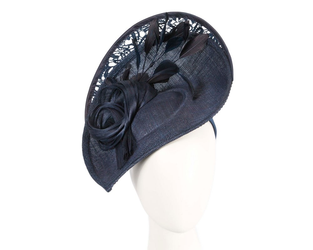 Fascinators Online - Navy sinamay & lace fascinator by Fillies Collection