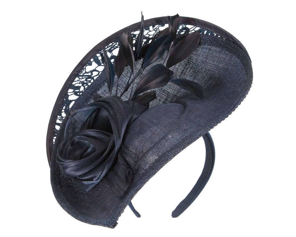 Fascinators Online - Navy sinamay & lace fascinator by Fillies Collection