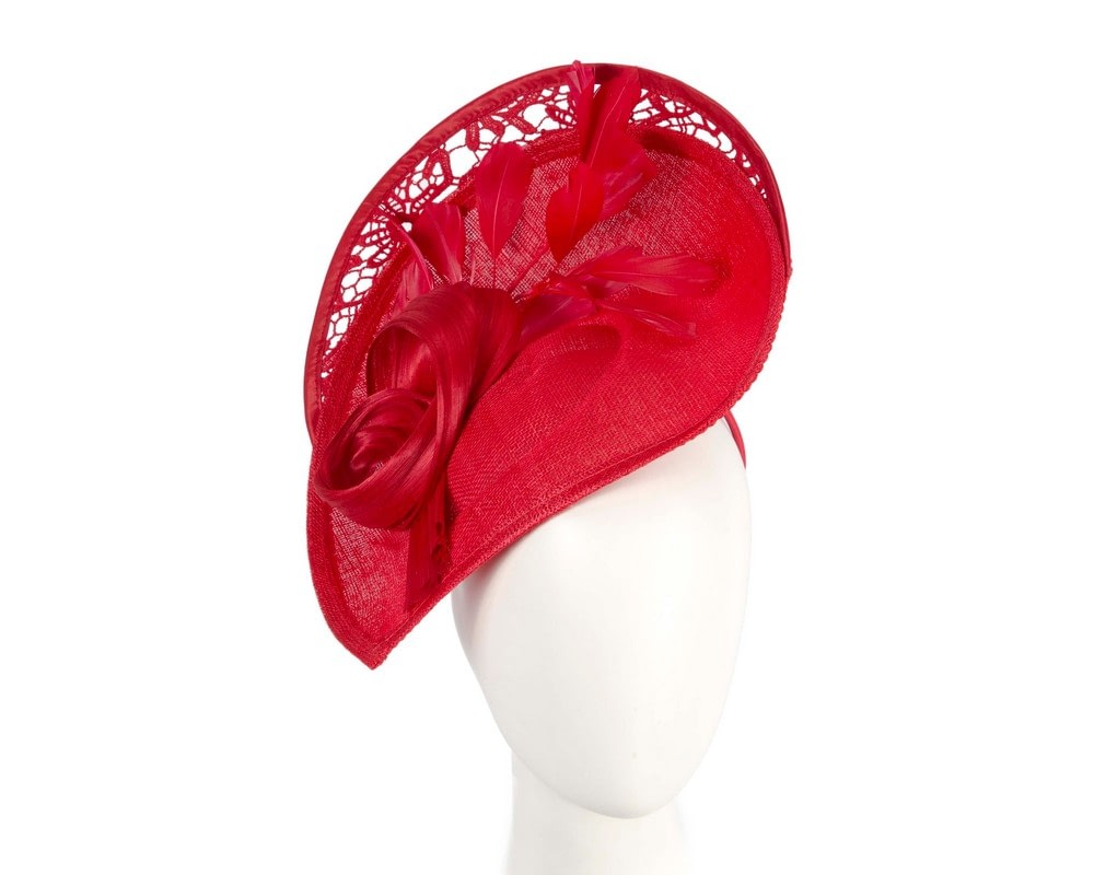 Fascinators Online - Red sinamay & lace fascinator by Fillies Collection