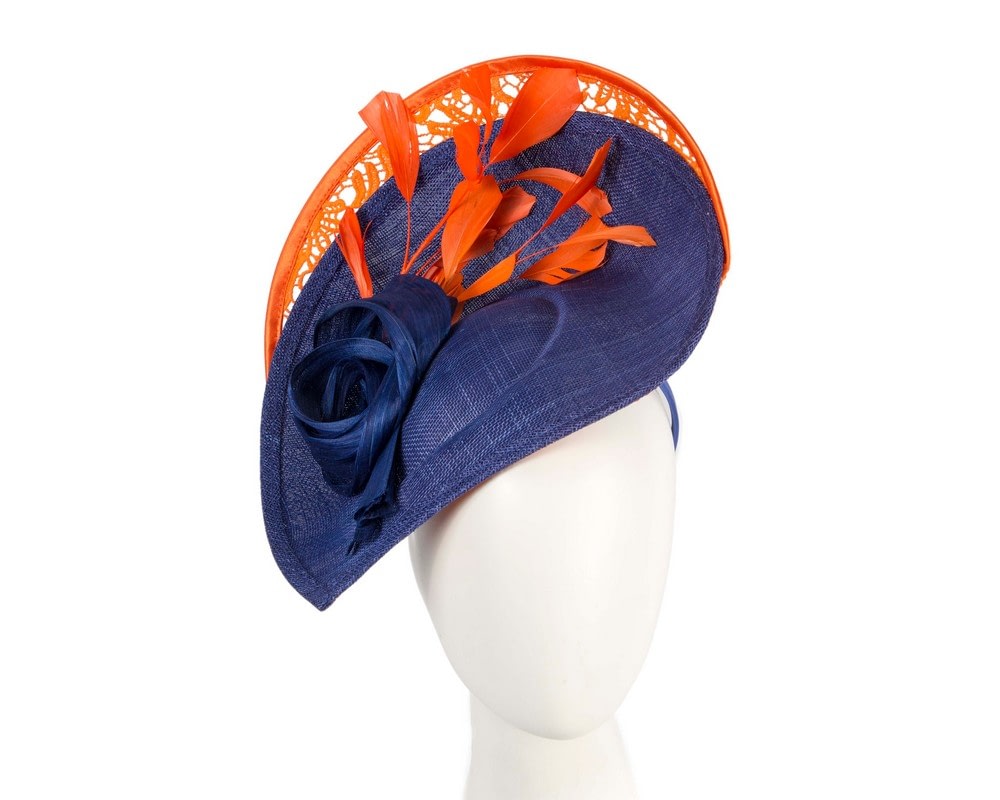 Fascinators Online - Blue & orange sinamay & lace fascinator by Fillies Collection