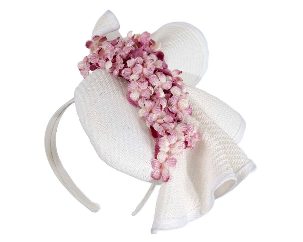 Fascinators Online - Bespoke white & pink racing fascinator by Fillies Collection