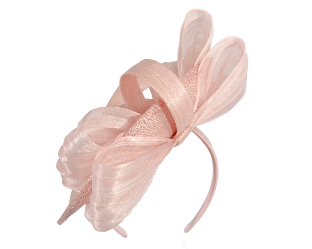 Bespoke pink sinamay fascinator with bow by Fillies Collection - Image 6
