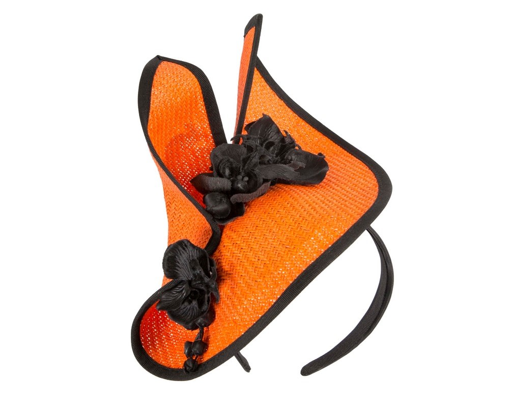 Fascinators Online - Orange & black fascinator with orchid by Fillies Collection
