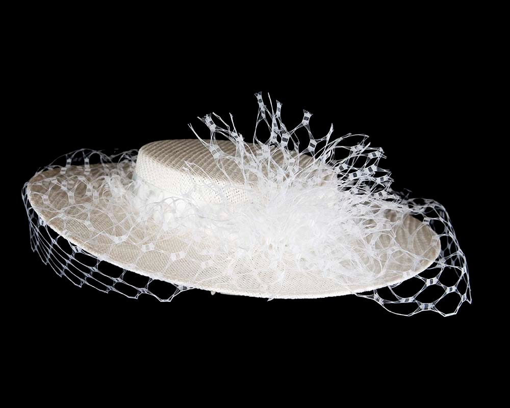 Chic White Boater Hat by Fillies Collection - Fascinators Online Chic White Boater Hat by Fillies Collection - Image 6