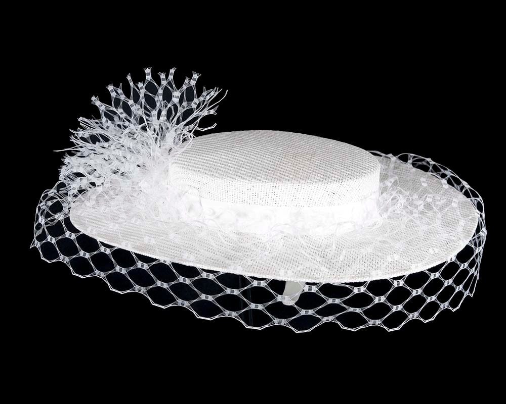 Chic White Boater Hat by Fillies Collection - Fascinators Online Chic White Boater Hat by Fillies Collection - Image 4