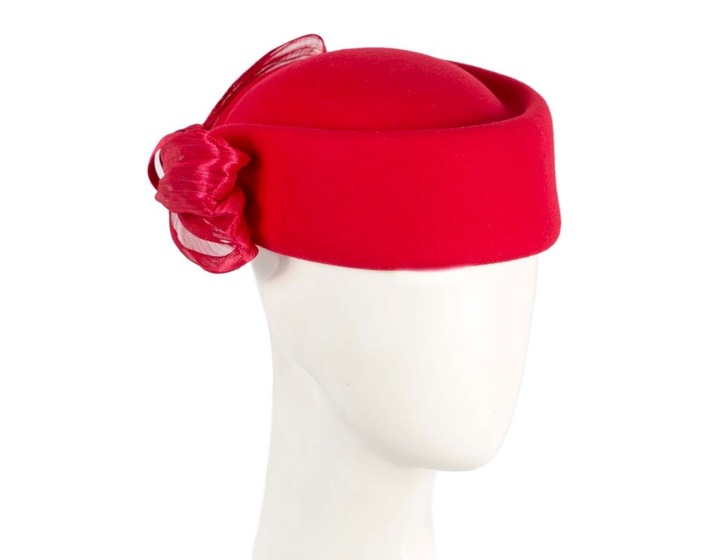 Fascinators Online - Red felt ladies fashion beret hat with bow by Fillies Collection