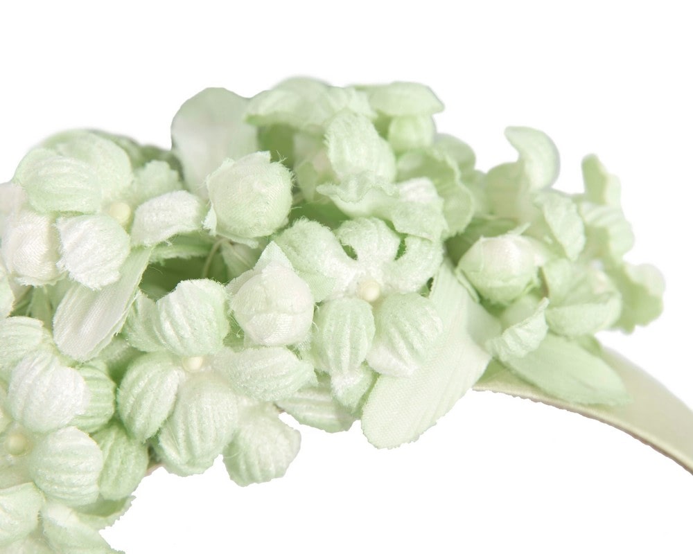 Mint green flower fascinator headband by Max Alexander - Fascinators Online Mint green flower fascinator headband by Max Alexander - Image 3