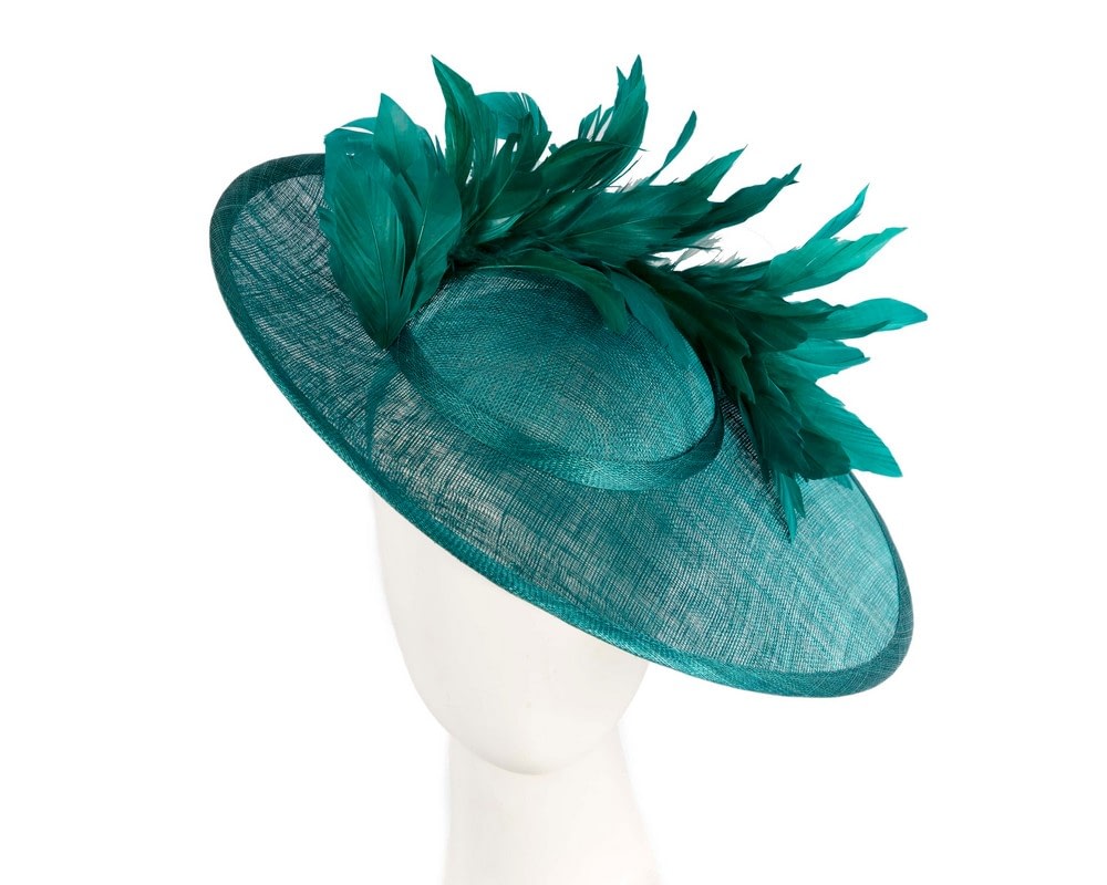 Fascinators Online - Large teal green sinamay hat by Max Alexander