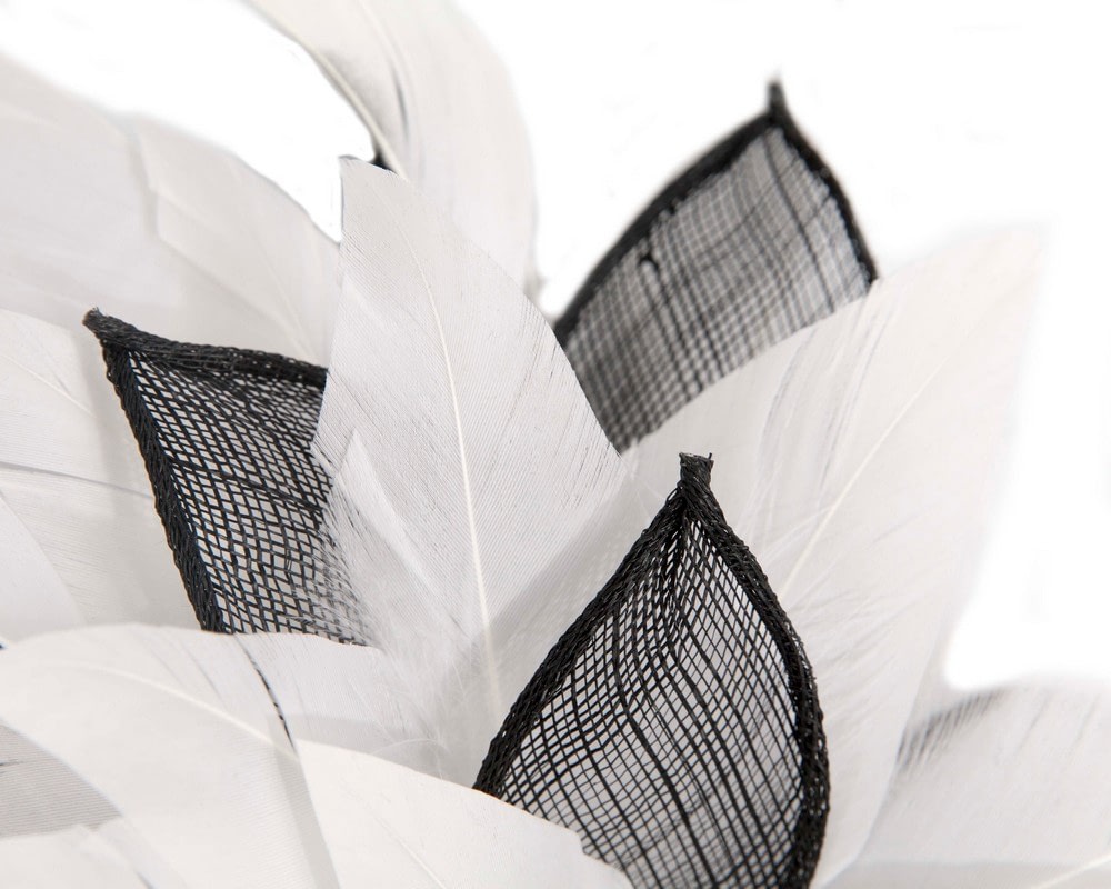 Max Alexander Floral Black & White Feather Fascinator - Fascinators Online Max Alexander Floral Black & White Feather Fascinator - Image 3