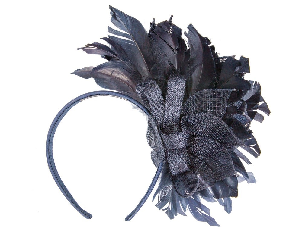 Striking Navy Fascinator with Flower and Feathers - Image 4